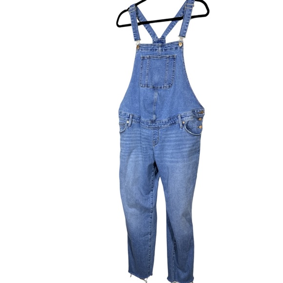 Isabel Maternity Denim Overalls Women's Size 10 Stretch Raw Hem Light Wash Denim - Picture 7 of 10